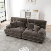 Divano angolare modulare in chenille con design cloud e cuscini lombari e decorativi marrone 220 × 77 × 81 cm