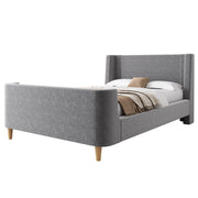 Letto Singolo 90 x 200 cm - Design a Slitta con Testiera Imbottita - in Velluto - Grigio