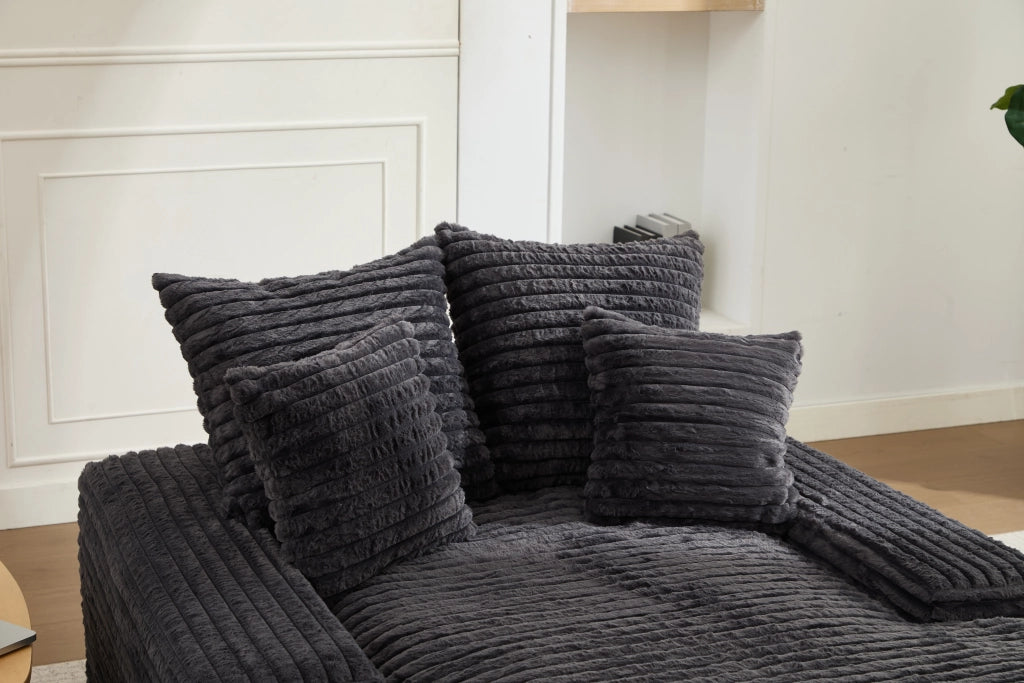 Méridienne in velluto a coste ergonomica senza montaggio con imbottitura in memory foam e 4 cuscini sfoderabili grigio