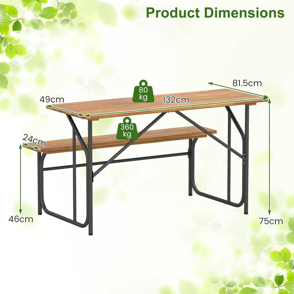 Panca da tavolo da picnic mezza per 2 persone, set tavolo da pranzo e panca in legno di acacia con struttura in metallo resistente, per patio, veranda, giardino, cortile posteriore