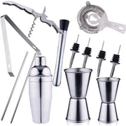 Set 14 Pezzi da Cocktail Completo con Shaker Stamper Jigger e Accessori in Acciaio Inox