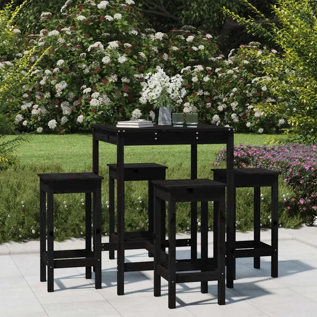 Set Bar da Giardino 5 pz | Set Salotto da Giardino Nero in Legno Massello di Pino