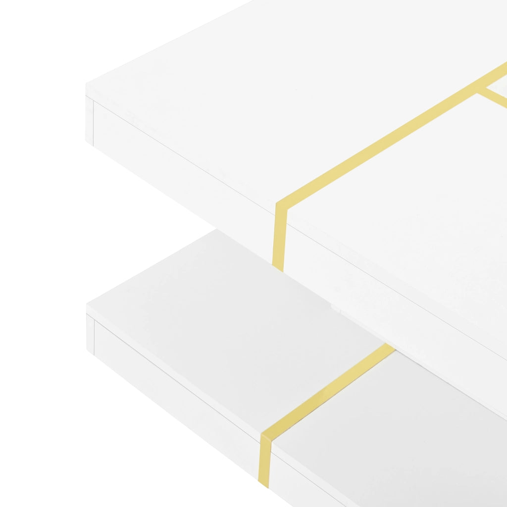 Tavolino da caffè con doppio ripiano e vano centrale - per soggiorno - 80 x 80 x 38 cm - bianco