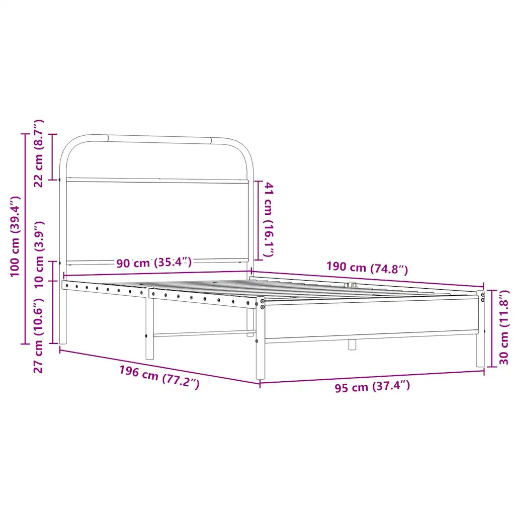 Letto singolo | Letto per adulti | Giroletto senza Materasso Rovere Sonoma 90x190 cm in Truciolato