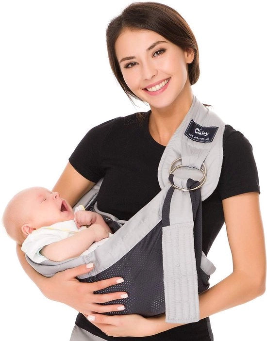Asciugamano per neonati, borsa respirante per bambini, cinturino regolabile, facile da indossare per madri e padri, asciugamano per neonati fino a 15,9 kg (nero-grigio)