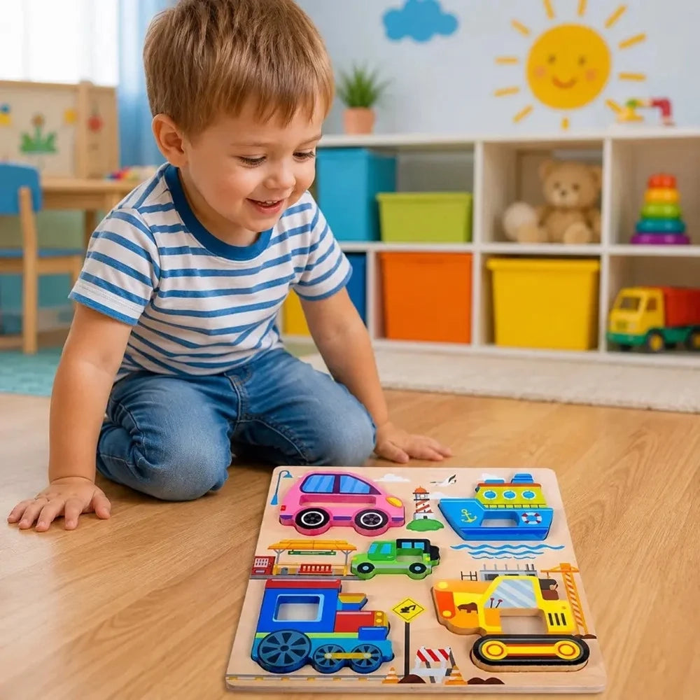 Trade Shop - Puzzle A Incastro Tema Mezzi Trasporto Gioco Legno Per Bambini Educativo 2 Modelli 32342 -