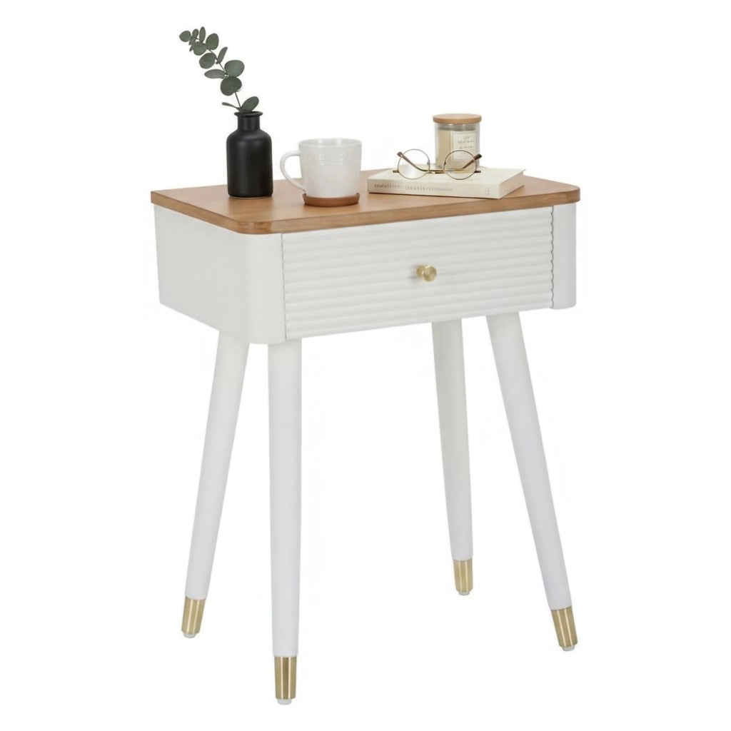 Tavolino da salotto Fridal, Tavolo basso da caffè, Portariviste per divano, Ripiano da soggiorno, 45x32 h62 cm, Bianco e Marrone