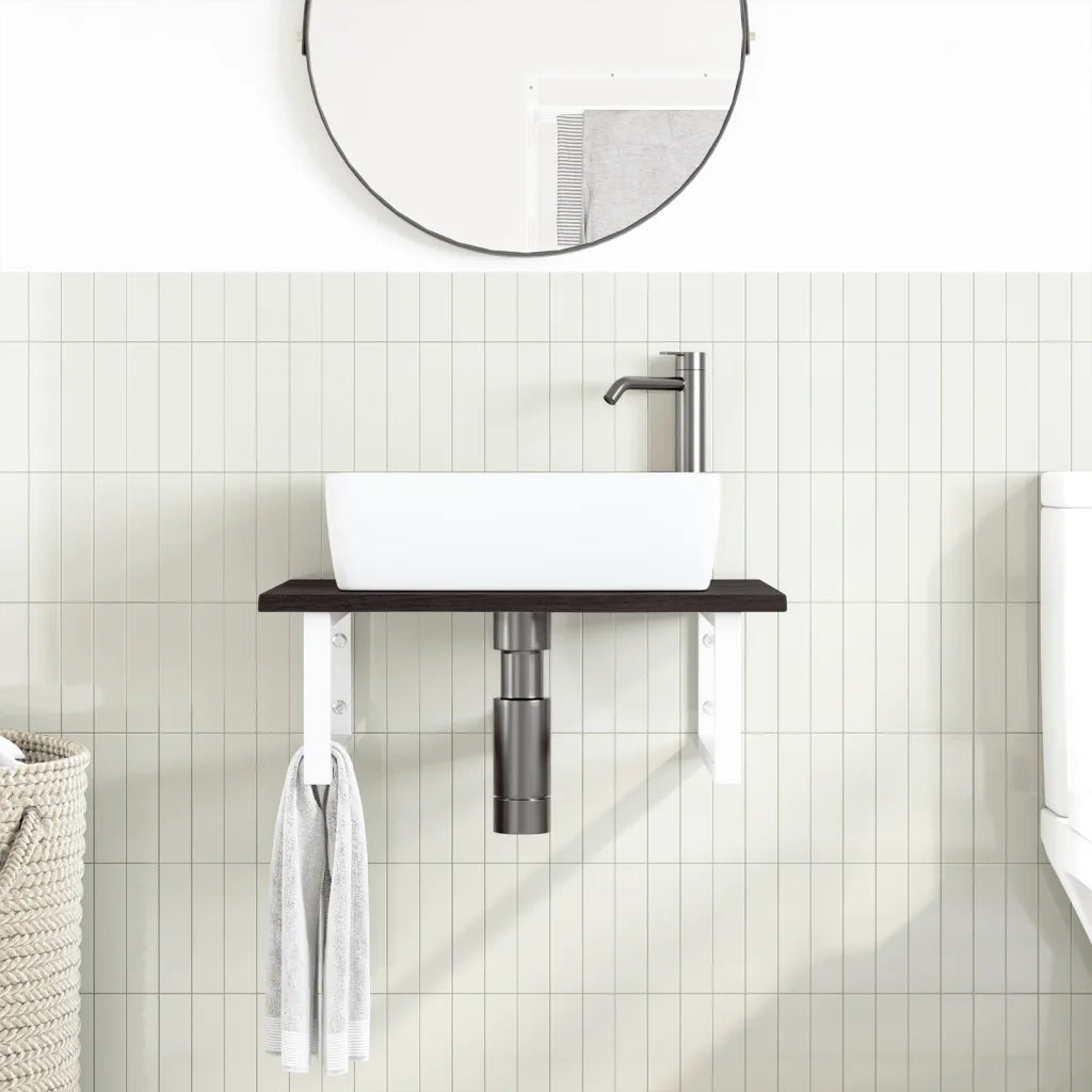 vidaXL Ripiano a Parete per Lavabo in Acciaio e Massello di Rovere