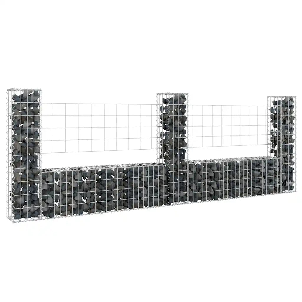 Cesto Gabbione a U con 3 Pali in Ferro 260x20x100 cm 151276