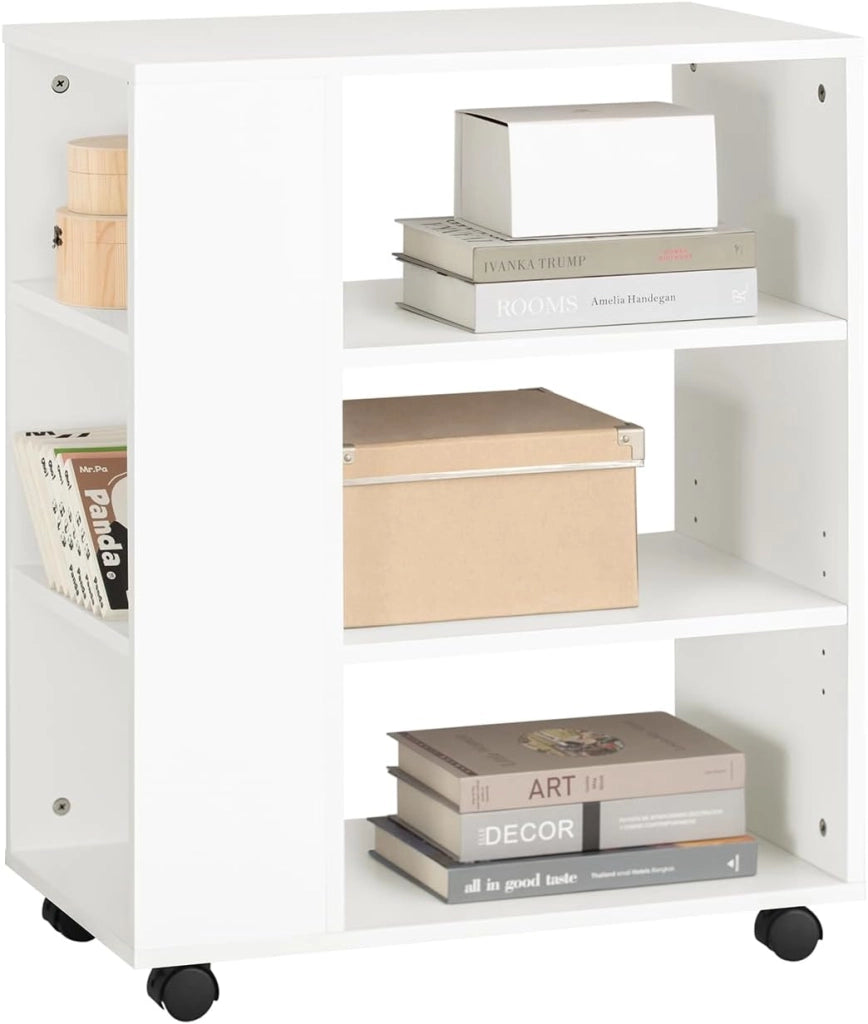 Cassettiera Ufficio da Scrivania Porta Stampante su Ruote Schedario da Ufficio con Ripiani Regolabili Mobiletto Portaoggetti Mobiletto Salvaspazio Bianco 60x35x75cm FBT68-W
