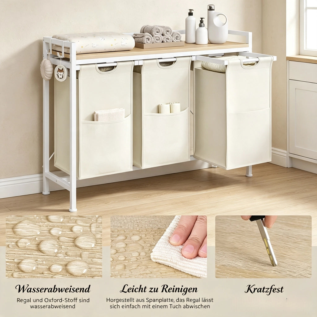 CESTO PORTABIANCHERIA 3 scomparti 96x30x71 cm Bianco/Quercia chiara