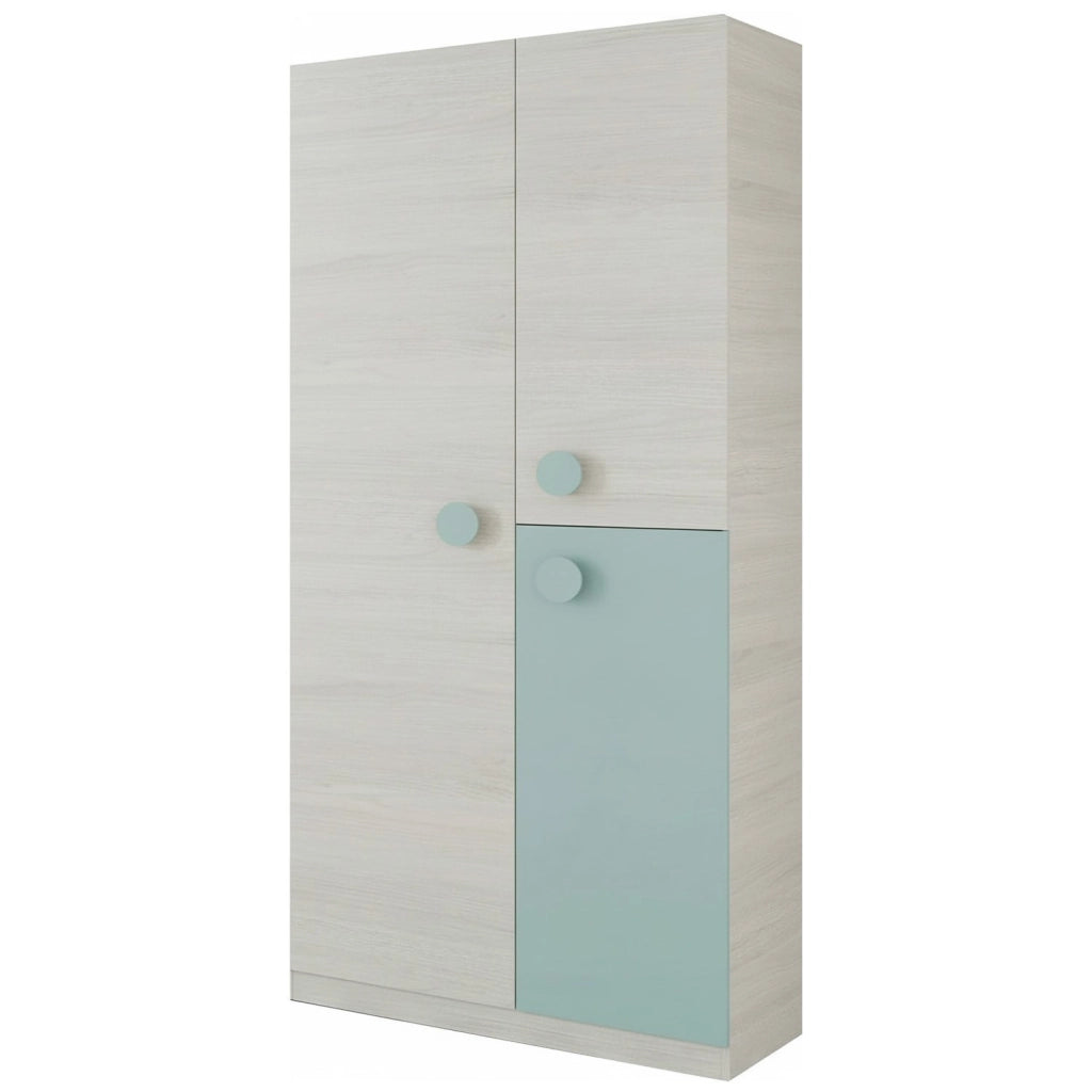 Mobile Guardaroba Compatto Armadio  Con Barra Appendiabiti E Ripiani Ideale Per Cameretta E Camera Da Letto Design Moderno 200 X 90 X 52 Cm Bianco Alpi E Verde Acqua