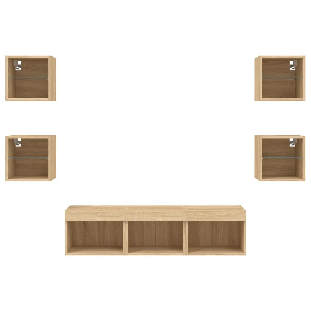 Mobili TV a Muro con LED 7pz Rovere Sonoma Legno Multistrato