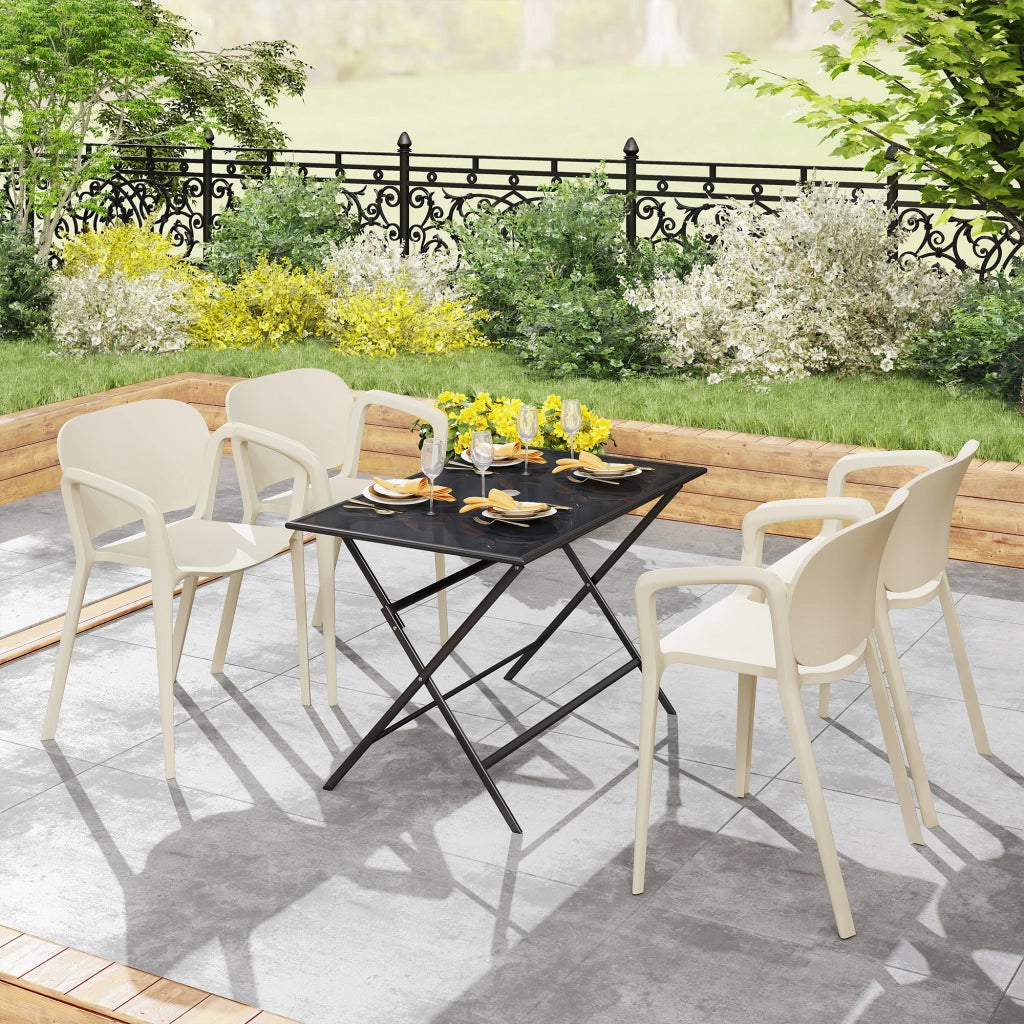 Set di 4 sedie da giardino in plastica impilabili; braccioli e schienale; capacità 120 kg; impermeabili