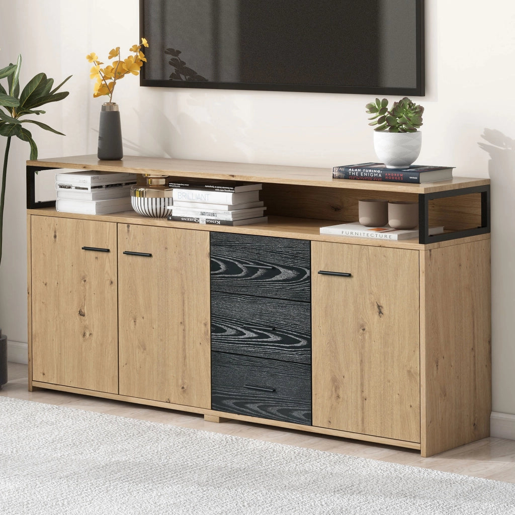 Sideboard moderno con 3 ante e 3 cassetti, struttura in pannello truciolare, 150 x 35 x 75,9 cm