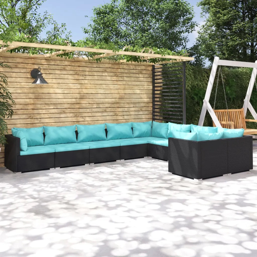 Set Divani da Giardino 9 pz con Cuscini in Polyrattan Nero cod mxl 35093