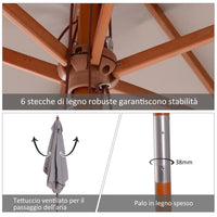 Ombrellone da Giardino 2x1,5 m Palo Ø38 mm in Legno Grigio