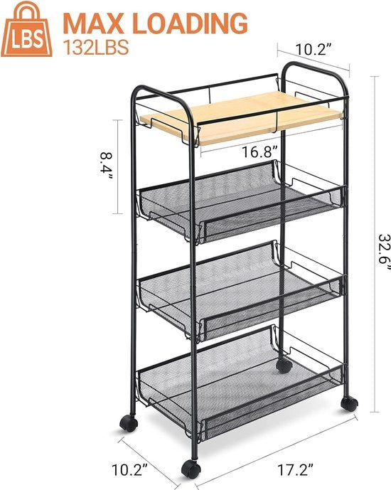 Carrello multifunzionale con ruote per cucina, ufficio, bagno
