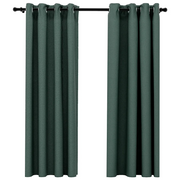Tende Oscuranti | Tende Blackout Effetto Lino con Occhielli 2 pz Verdi 140x175cm