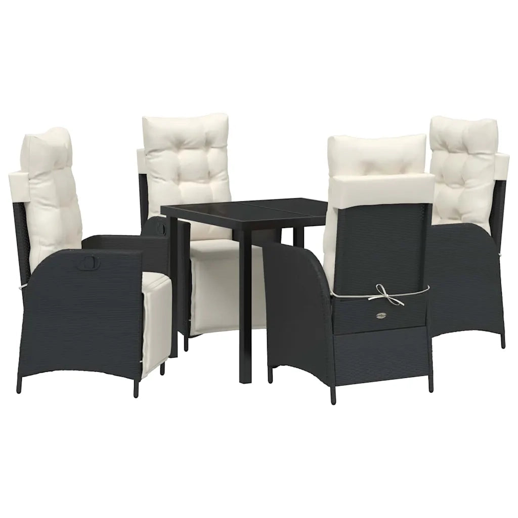 Set da Pranzo per Giardino con cuscino 5 pcs Nero polyrattan 3380527