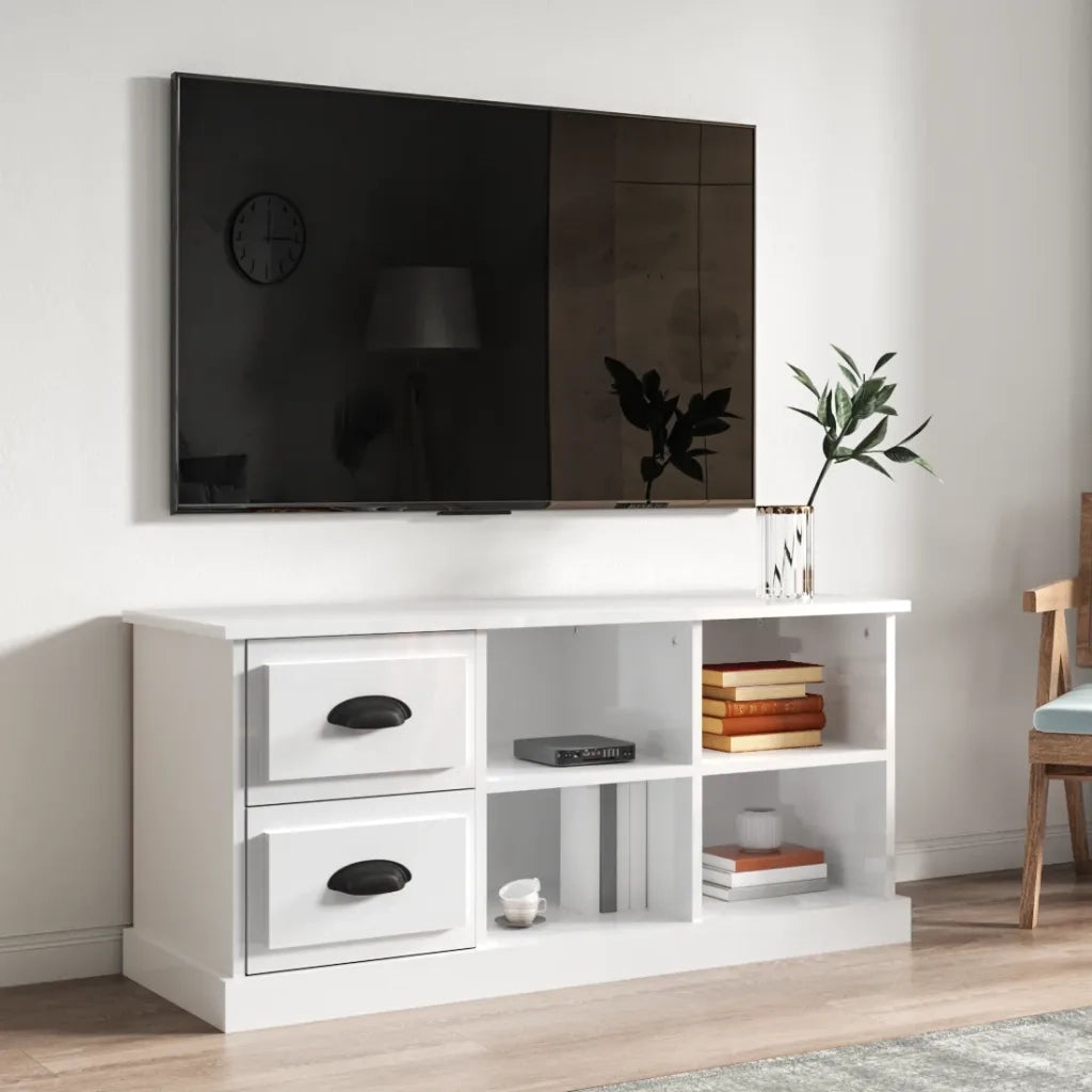 Mobile Porta TV-Mobile per TV-Credenza TV Bianco Lucido 102x35,5x47,5cm Legno Multistrato