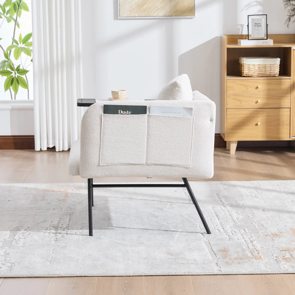 POLTRONA con tavolino laterale e tasche laterali 86x72x71 cm Beige Chenille