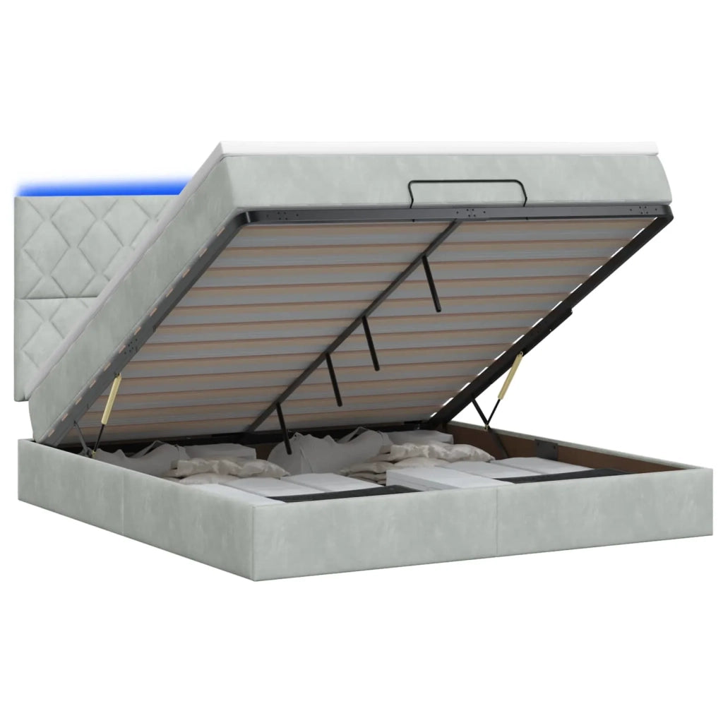 Letto Ottomano con Materasso e LED Grigio Chiaro 160 x 200 cm 3458385