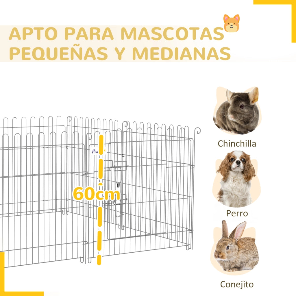 Recinto per cani pieghevole 8 pezzi con porta ¨C zephmum ¨C grigio 63x60 cm
