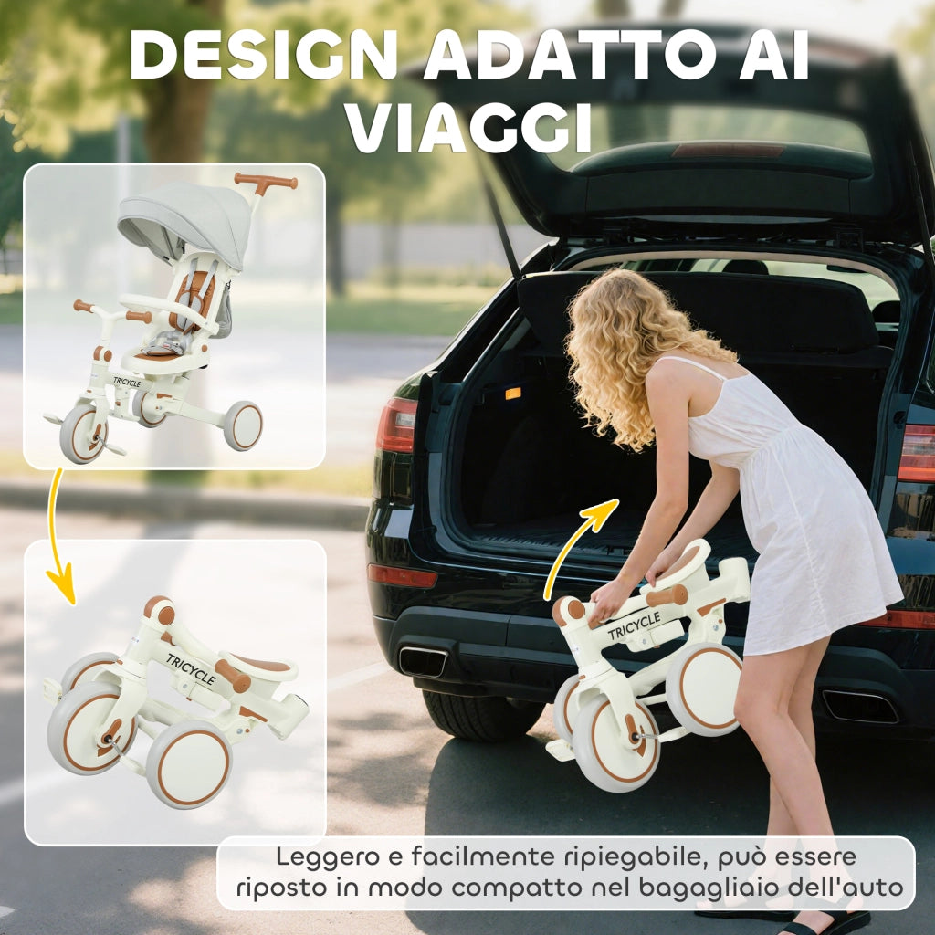 Triciclo 5 in 1 con Maniglione ¨C Xylo ¨C Bianco Crema, 96.5x49x101 cm