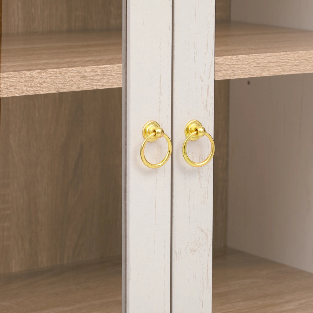 Credenza alta con 2 ante in vetro; 2 cassetti e ripiani regolabili per cucina; in MDF e vetro; 76.2×40.1×180 cm; bianco