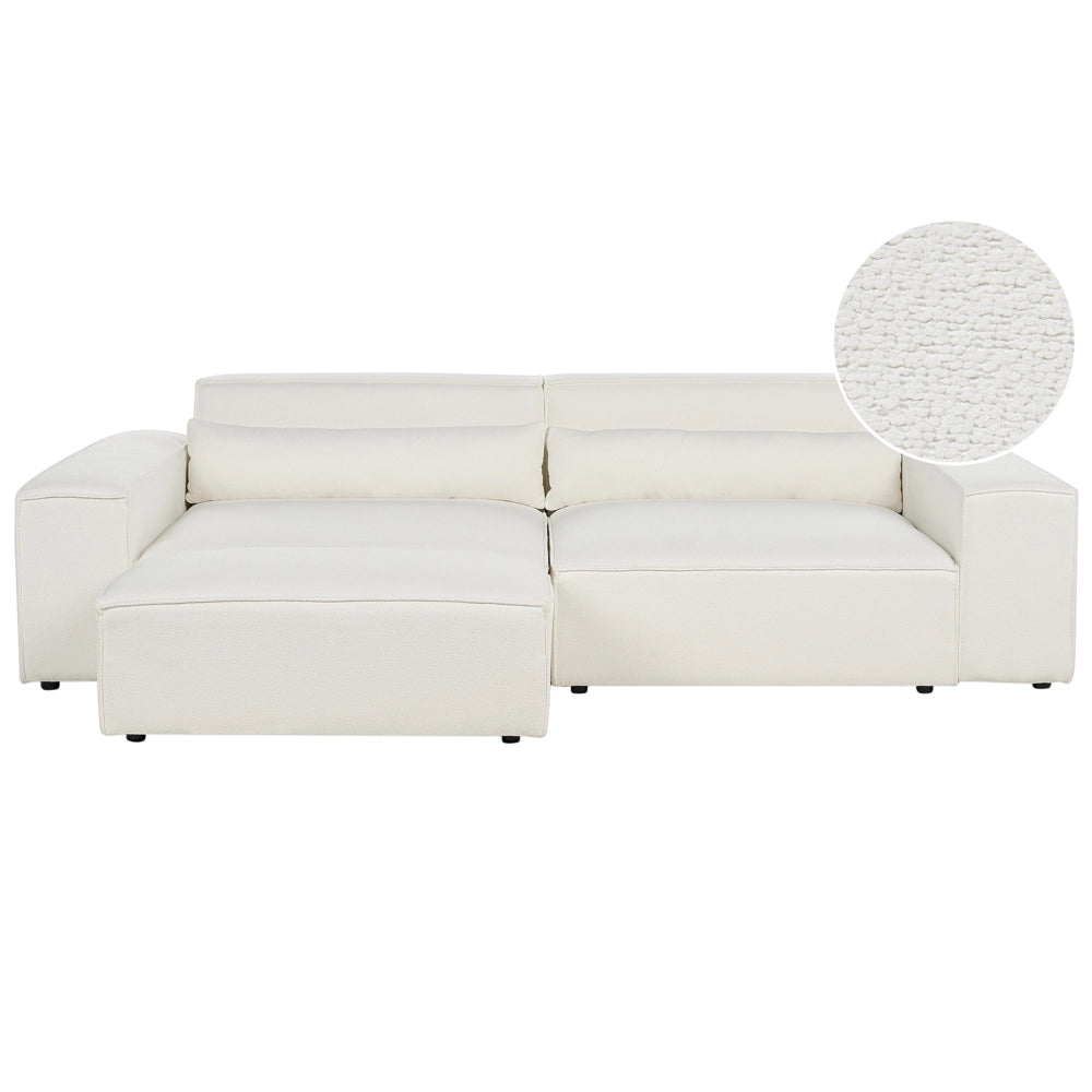 Divano componibile a 2 posti con ottomana Divano componibile in bouclé bianco con gambe nere Soggiorno moderno