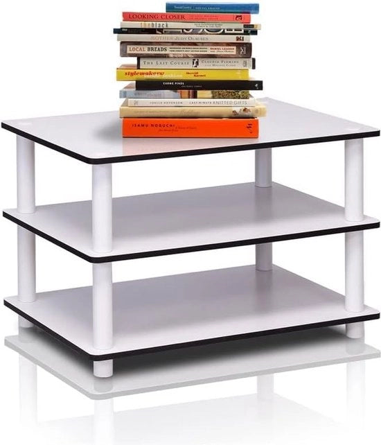 TV-standaard salontafel, 3 lagen, 59,9 x 39,6 x 39,6 cm, Bianco