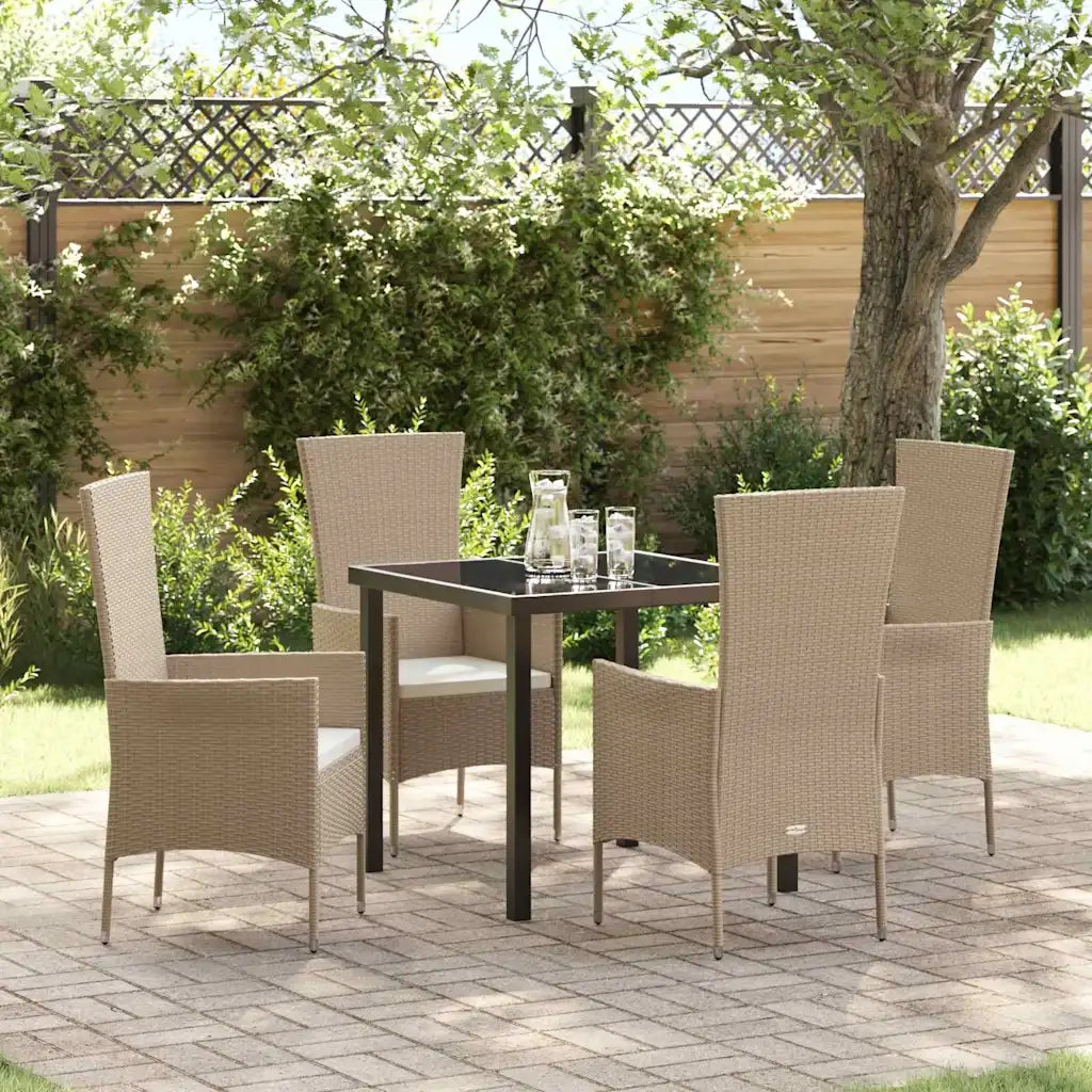 Set da Pranzo per Giardino con cuscino 5 pcs Beige polyrattan 3379458