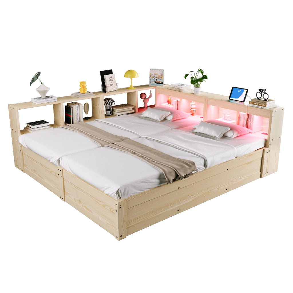 Letto Estraibile 90/180 x 200 cm; Letto Singolo - LED; Presa; Contenitore - MDF
