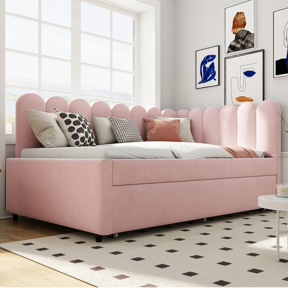 Divano letto angolare - Xylo - 140x200 cm gigogne fiori rosa