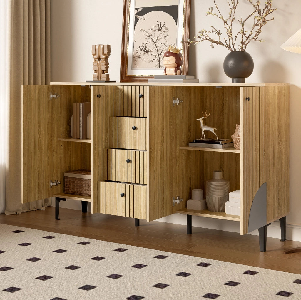 Armadio contenitore moderno con 4 ante e 4 cassetti; 160x36x94 cm; effetto legno