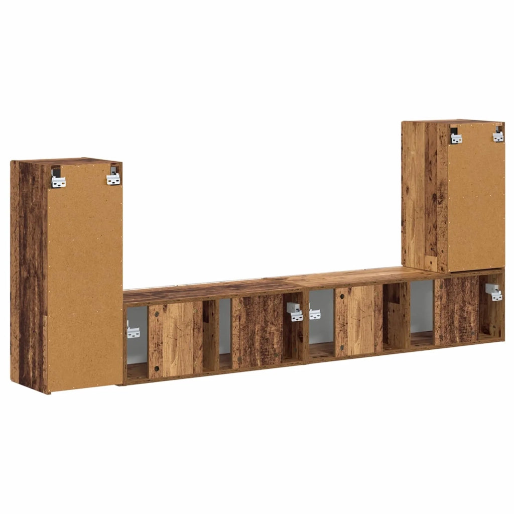 Set mobile TV 4 pz-Credenza per TV Legno vecchio Legno multistrato 640822