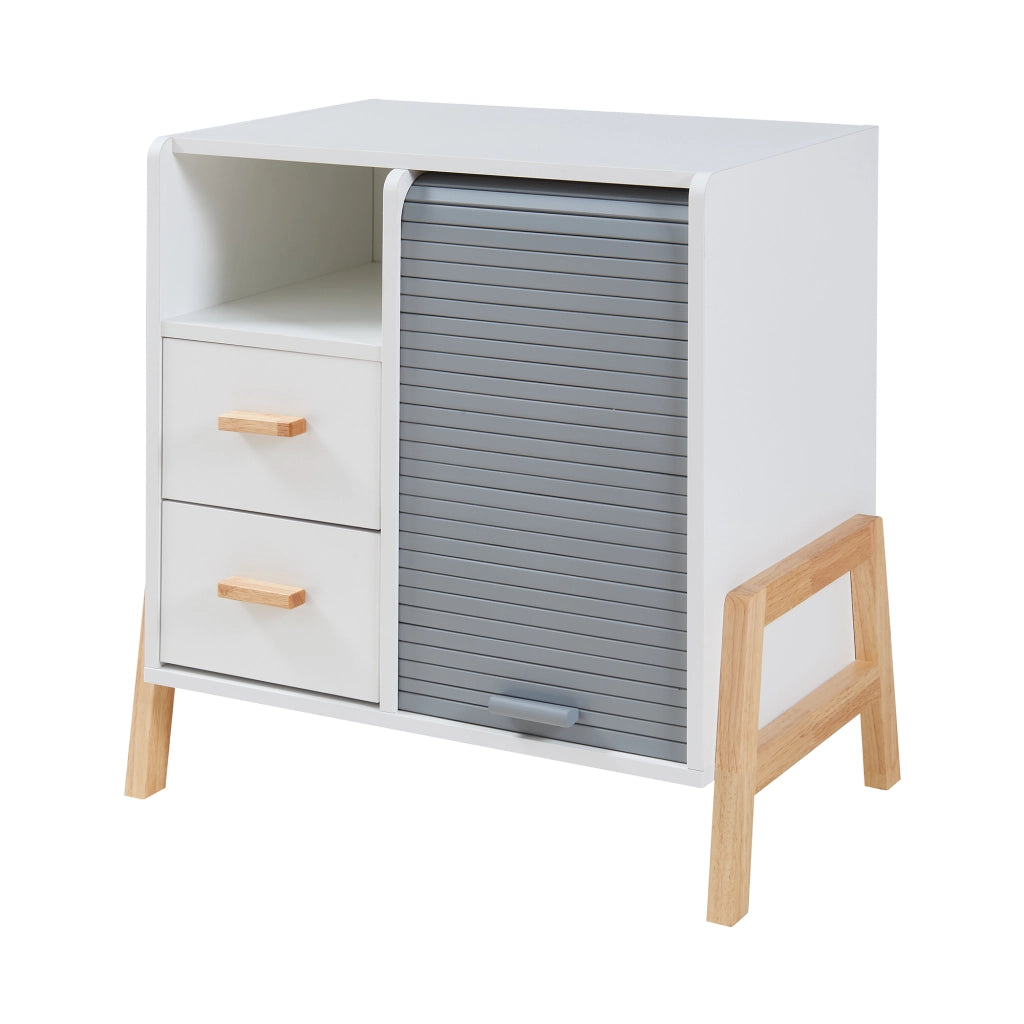 Cassettiera Kvaefjord con Anta a Serrandina e Scomparto Aperto - Bianco/Grigio [en.casa]