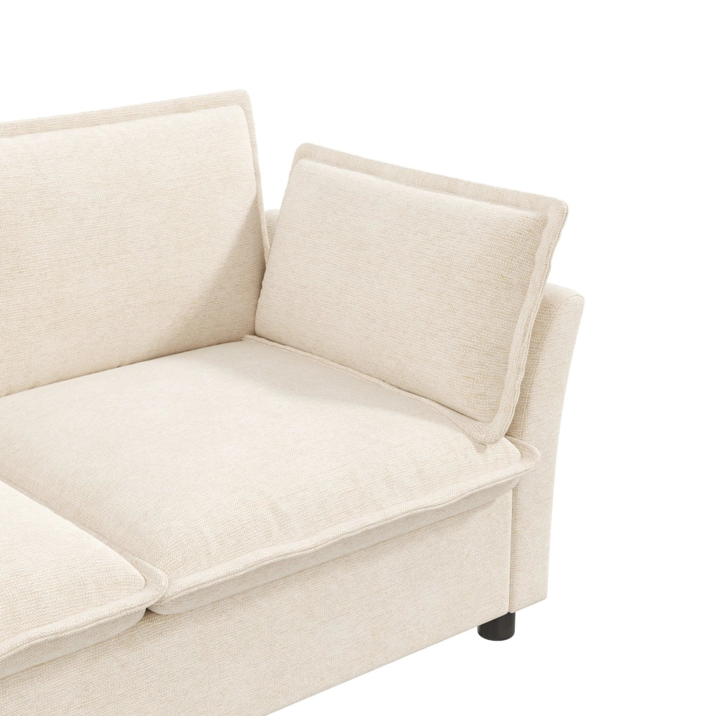 Divano 2 posti ULEVR 155x81x87 cm in ciniglia beige con molle insacchettate e 2 cuscini