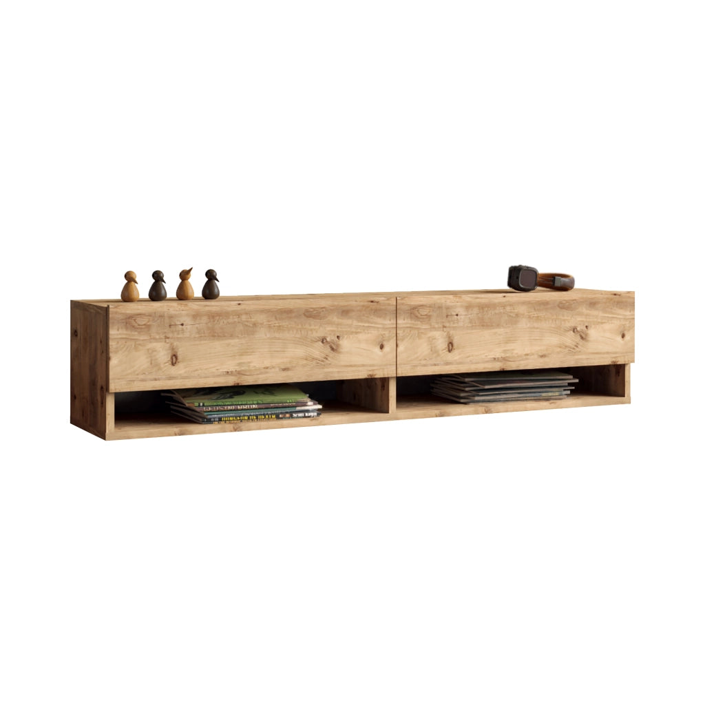 Consolle da Parete 'Laitila' con 2 Ante e Scomparti Mobile Pensile Porta TV 140 cm - Rovere Rustico [en.casa]