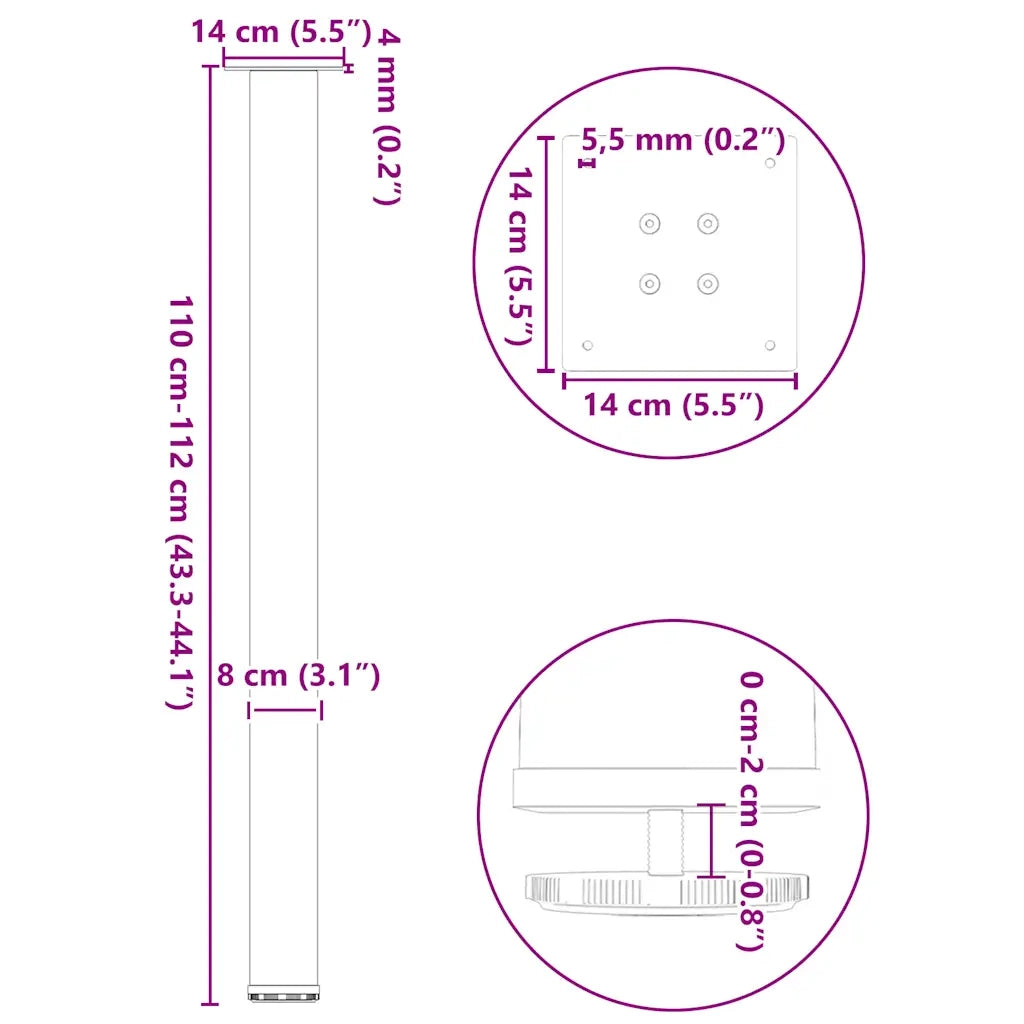 vidaXL Gambe per tavolo da bar 4 pz bianche 110-112 cm in acciaio