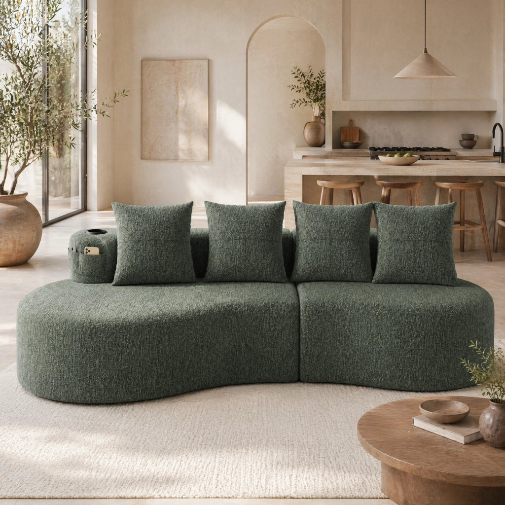 DIVANO in lino 240x109x63 cm verde con 4 cuscini