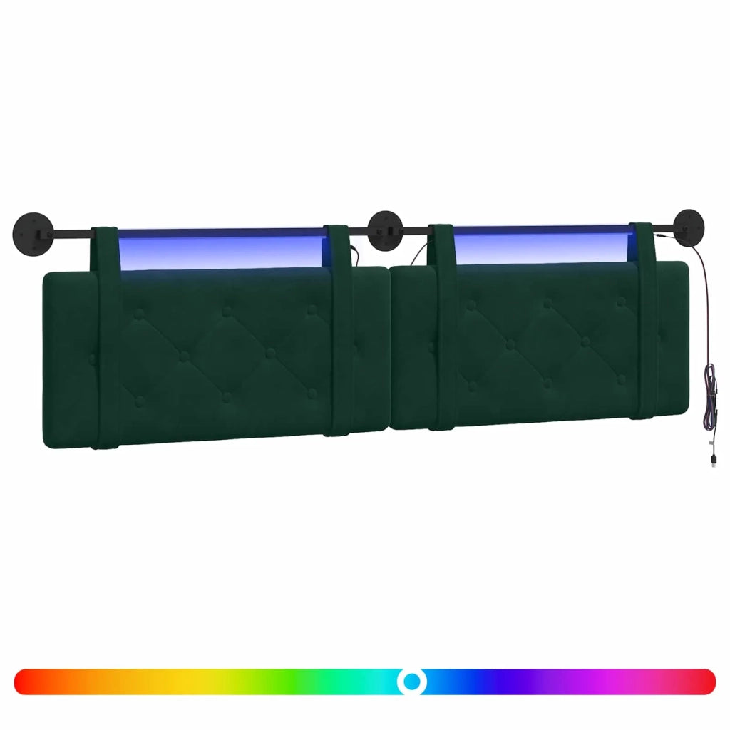 Testiera sospesa Con luce LED Verde Scuro Velluto