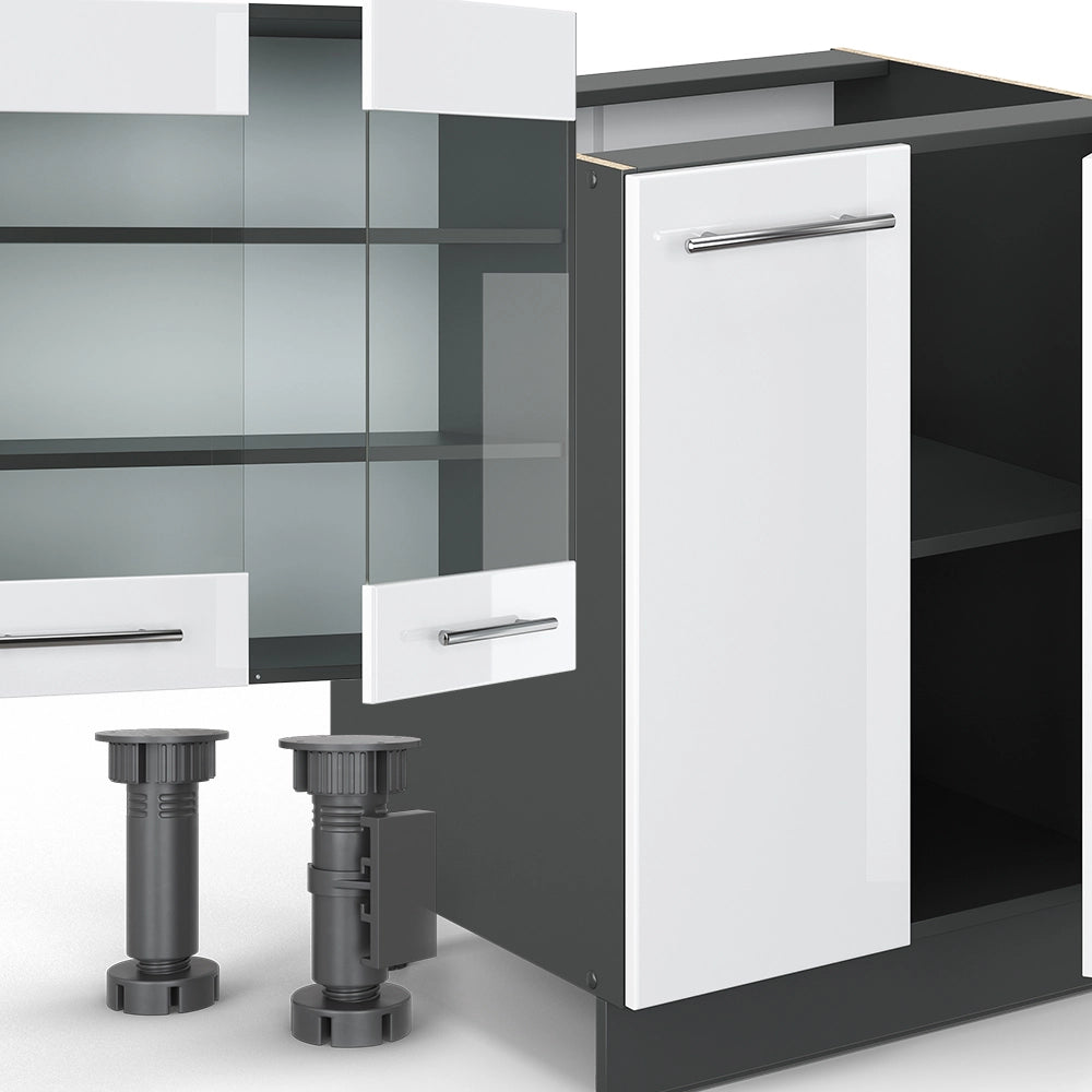 Cucina componibile Fame-Line Bianco lucido/Antracite 300 cm con armadio alto, PL Marmo Vicco