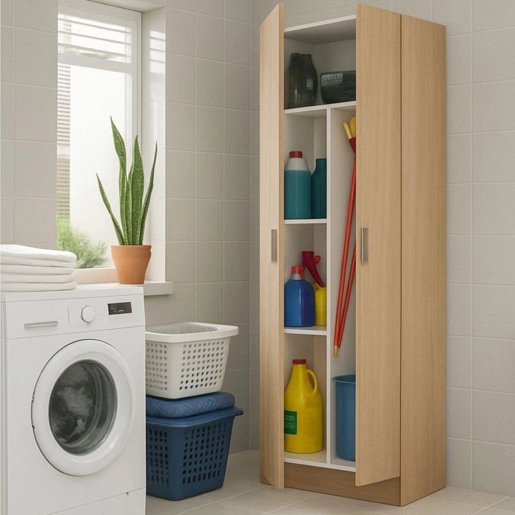Armadio multiuso Abadubidu, Mobile portascope a 2 ante, Scarpiera con ripiani, Guardaroba portascope, cm73x37h180, Rovere