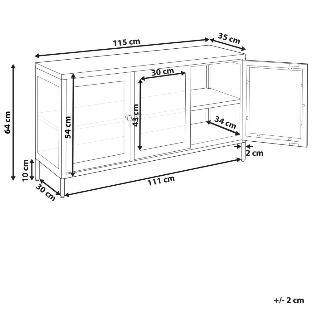 Credenza in acciaio con vetro temperato a 3 ante e ripiani regolabili marrone dorato arredi per il soggiorno dal design moderno.