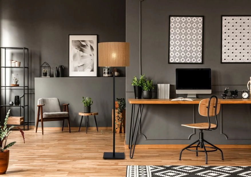 Lampada da terra Lucide Magius rattan nera E27 h160cm