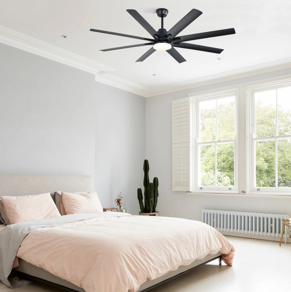 Ventilatore da soffitto reversibile 168 cm con 8 velocità; timer e telecomando; nero