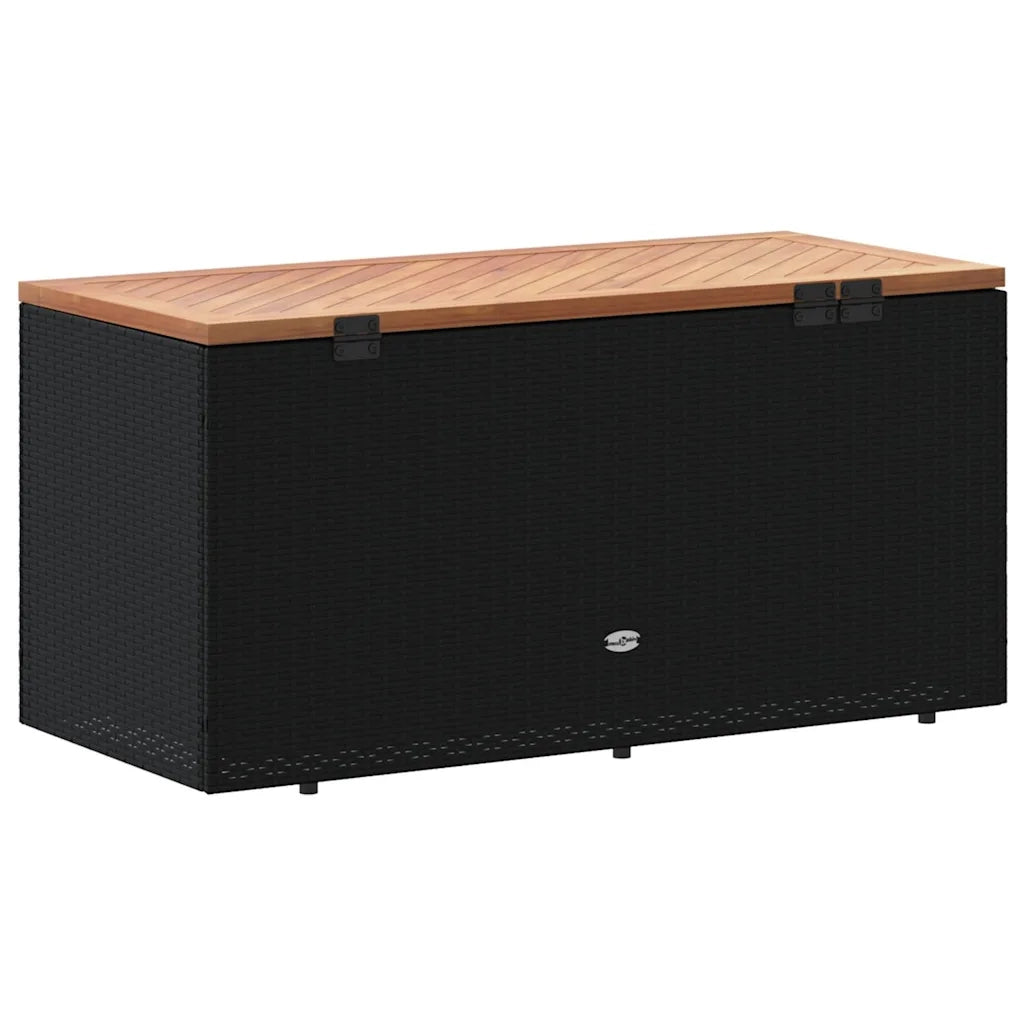 Contenitore Giardino Nero 110x50x54cm Polyrattan e Legno Acacia CFW8343140
