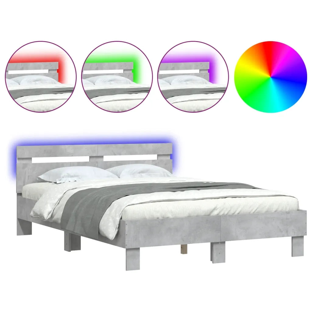 Giroletto con Testiera e LED Grigio Cemento 120x190 cm 3207577